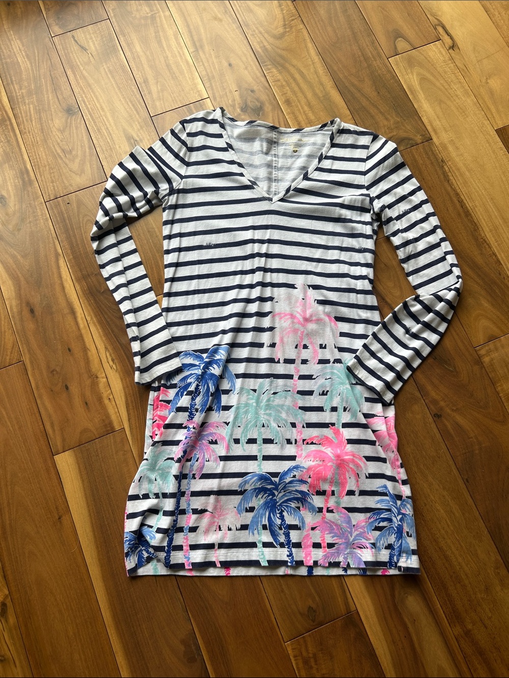 Lilly Pulitzer White Navy Striped Mini Dress with Pink Blue Palm Print